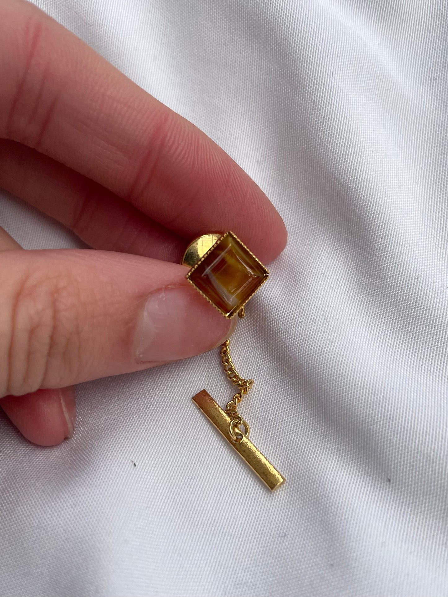 Gold Tone Toggle Back Cufflinks and Tie Pin with Case